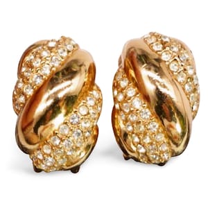 Vintage Christian Dior gold tone twisted-like design earrings with rhinestone crystal stones. Great gift idea. 070708y1