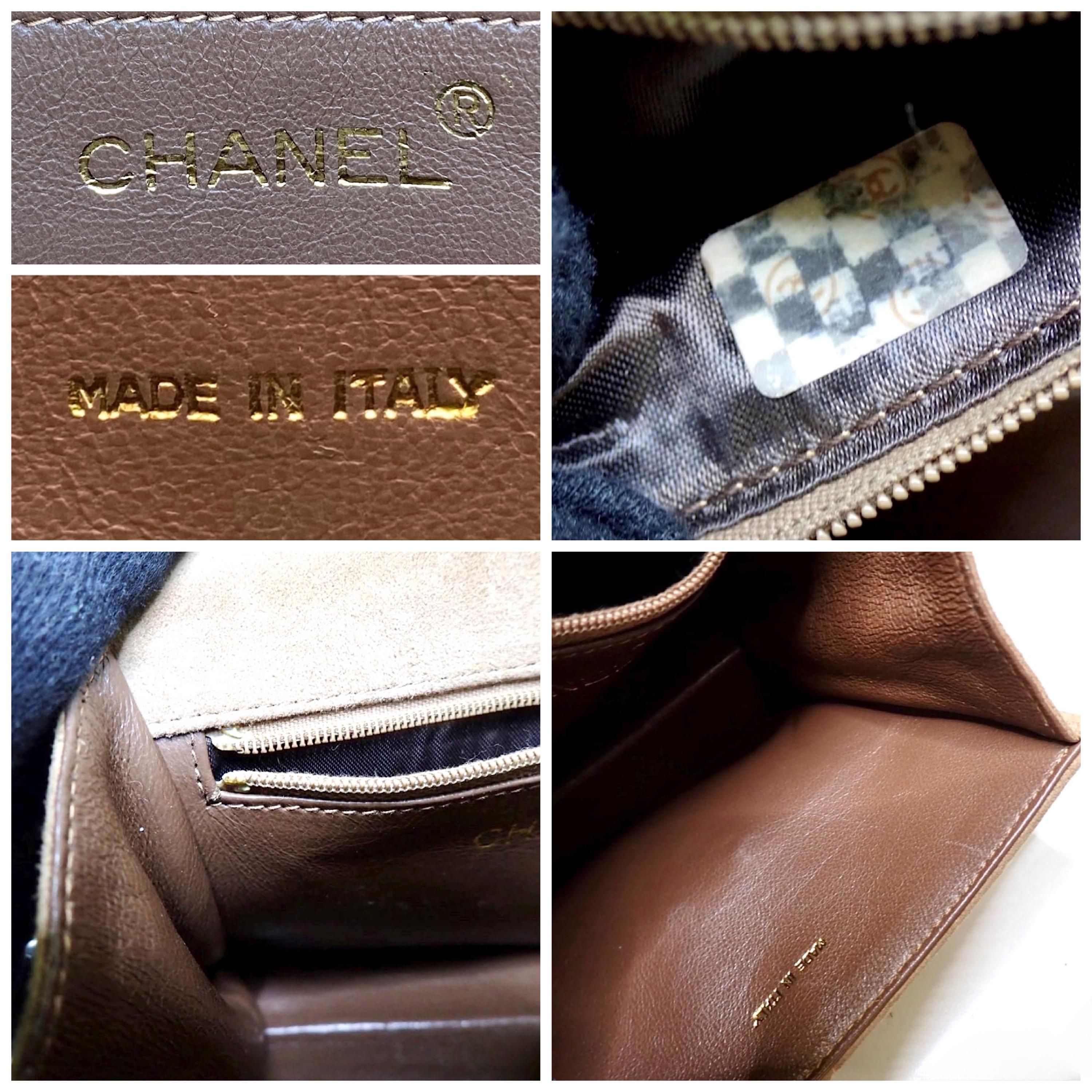Vintage CHANEL Beige Brown Genuine Suede Chain Bag With Green