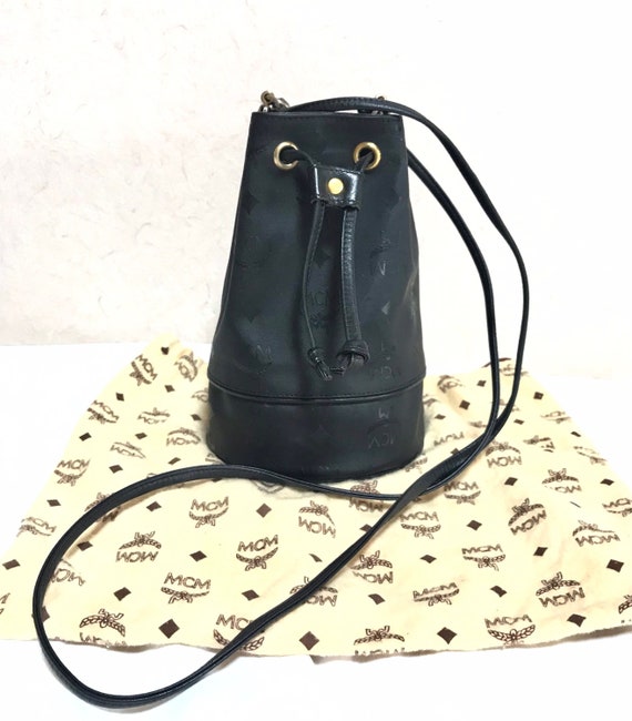 Vintage MCM Black monogram small hobo bucket shoulder bag. Classic vintage mini bucket purse. 050320r22