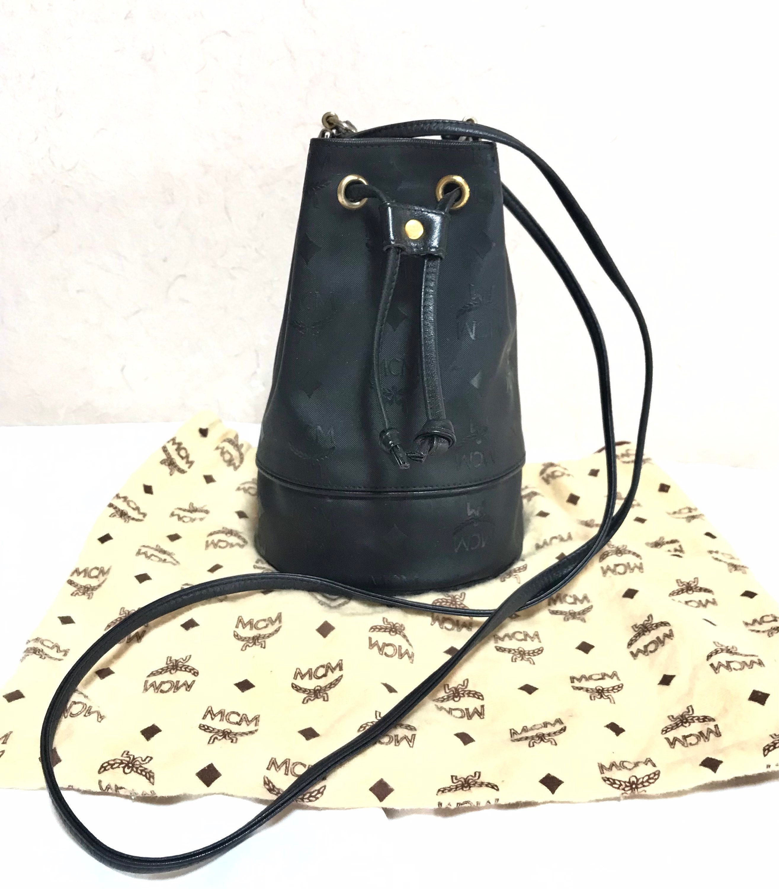 90s Vintage Mcm Bucket Bag/Brown Bag Leather/Brown Mcm Bucket bag/Authentic Mcm Bucket Bag/Cross Bag Design