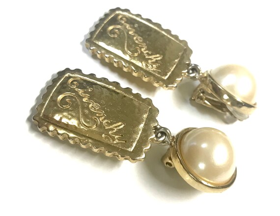 Vintage Givenchy faux pearl and golden dangle ear… - image 10