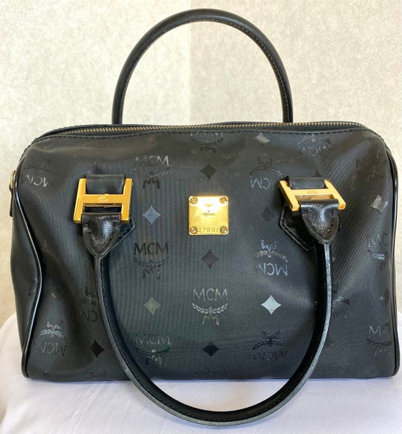 Vintage MCM Black Monogram Speedy Bag Style Handbag Mini 