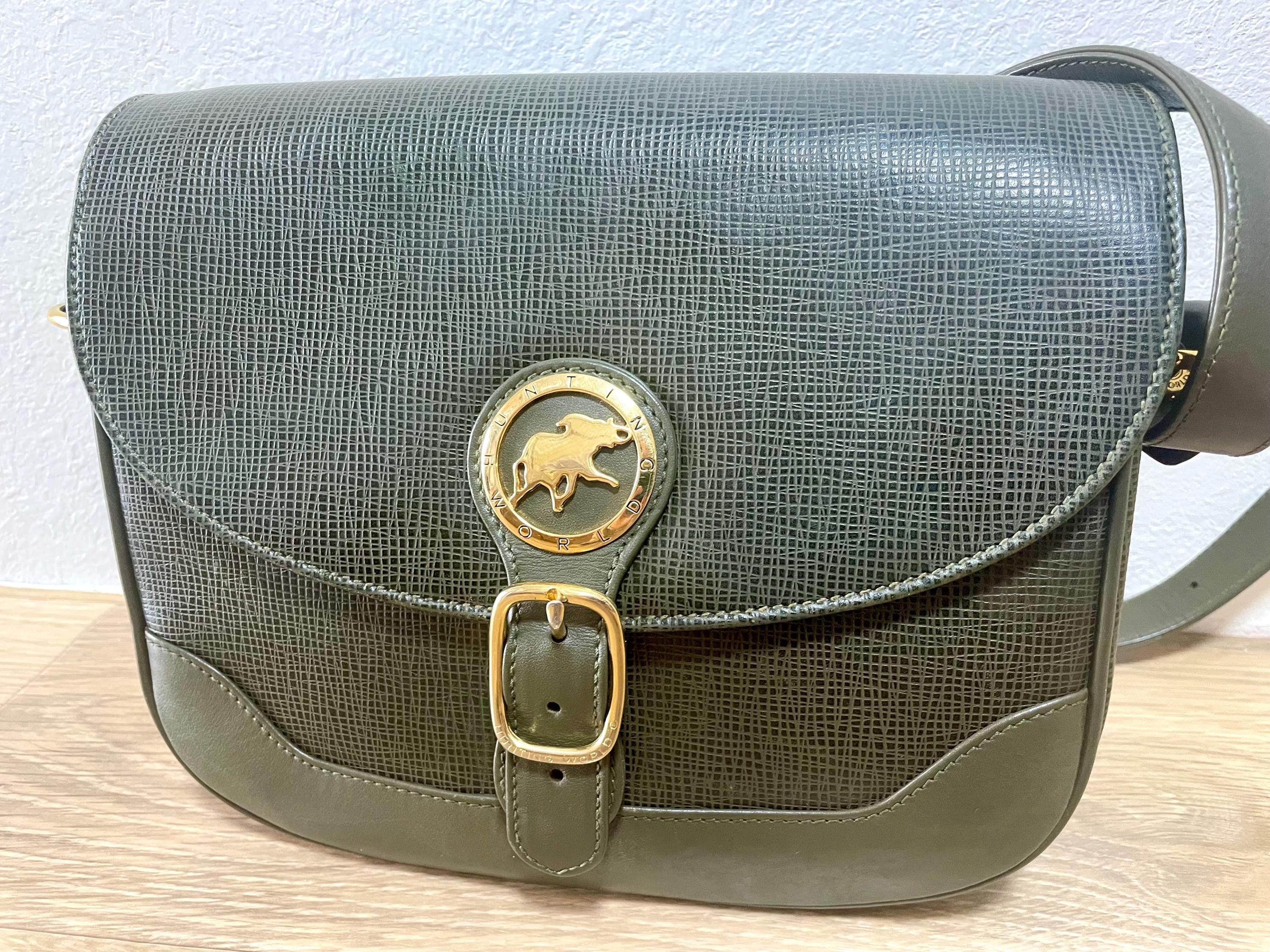 Vintage Hunting World Khaki Genuine Leather Shoulder Bag With