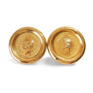 Vintage CHANEL golden round earrings with mademoiselle face and logo. Gorgeous jewlery. 061029ac1
