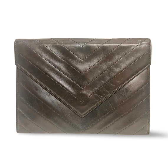 Vintage Yves Saint Laurent Black Leather Clutch Bag — V Stitch
