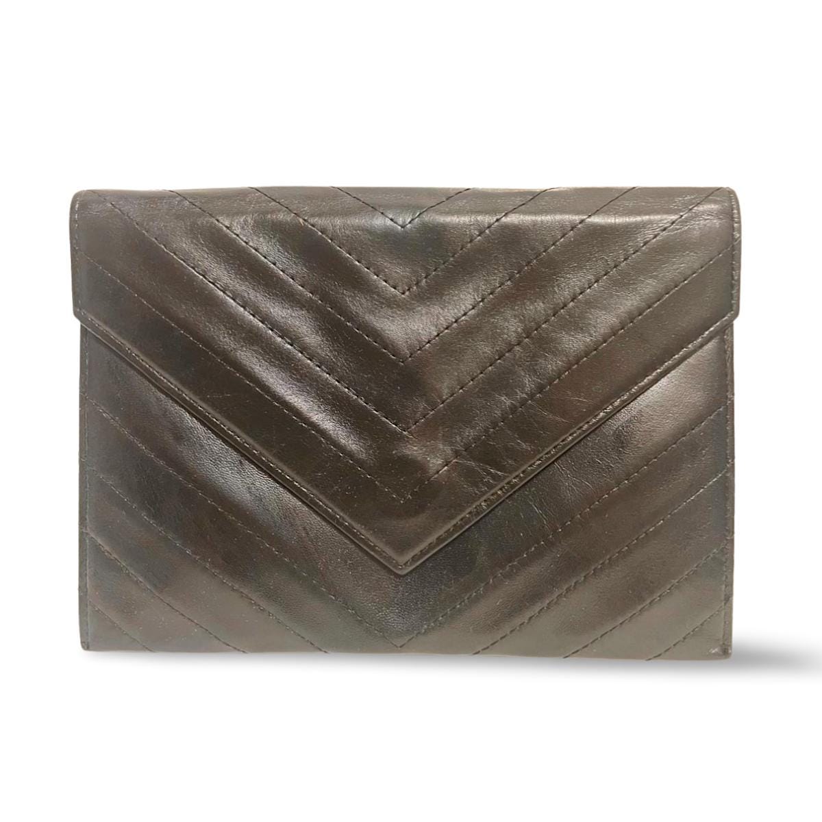 Vintage Yves Saint Laurent Black Leather Clutch Bag — V Stitch