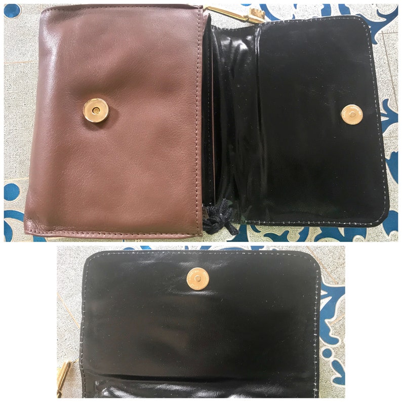 So chic and mod. Vintage MOSCHINO brown leather purse can be fanny bag clutch bag with large golden heart and key motifs