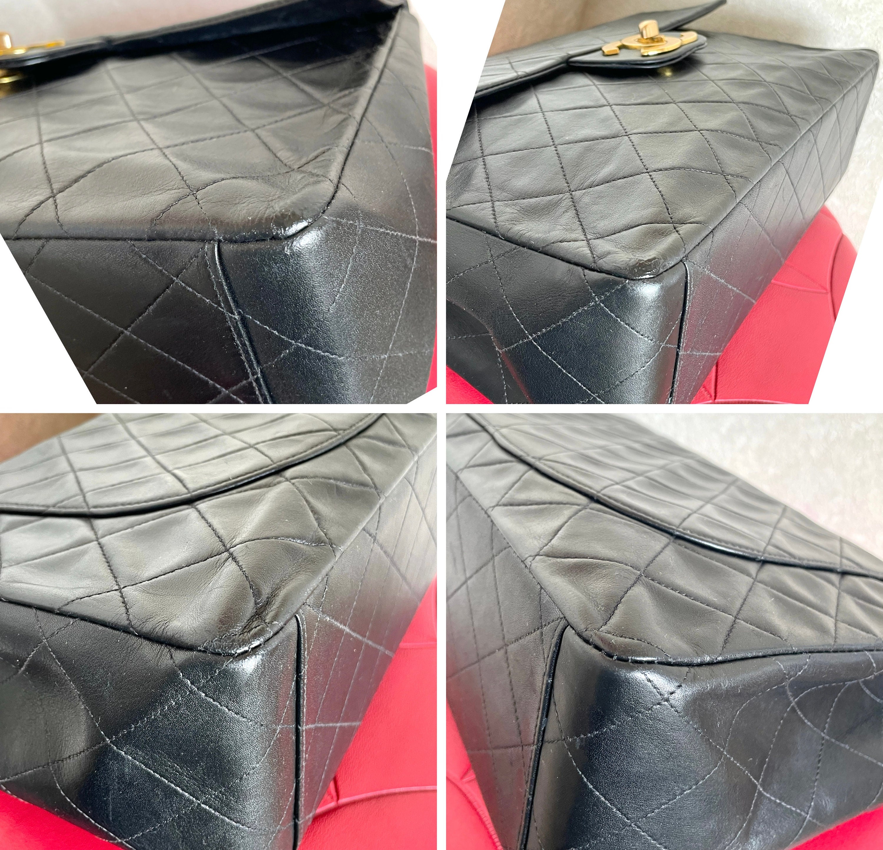 Vintage CHANEL Black Lamb Leather Large, Jumbo Size Shoulder