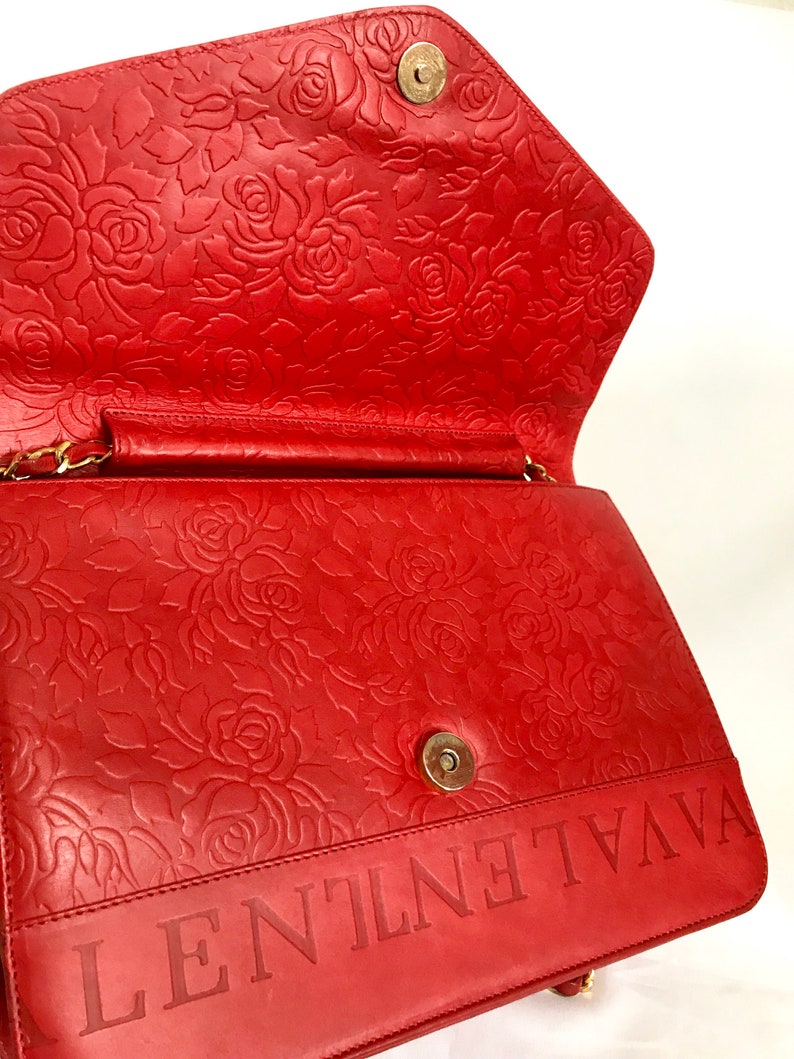 Vintage Valentino Garavani Red Leather Chain Shoulder Bag With - Etsy