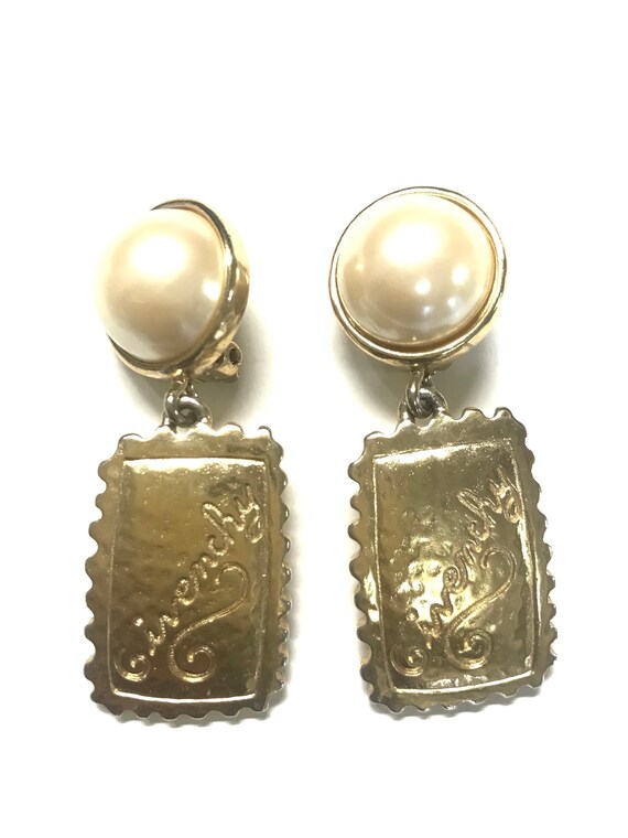 Vintage Givenchy faux pearl and golden dangle ear… - image 2