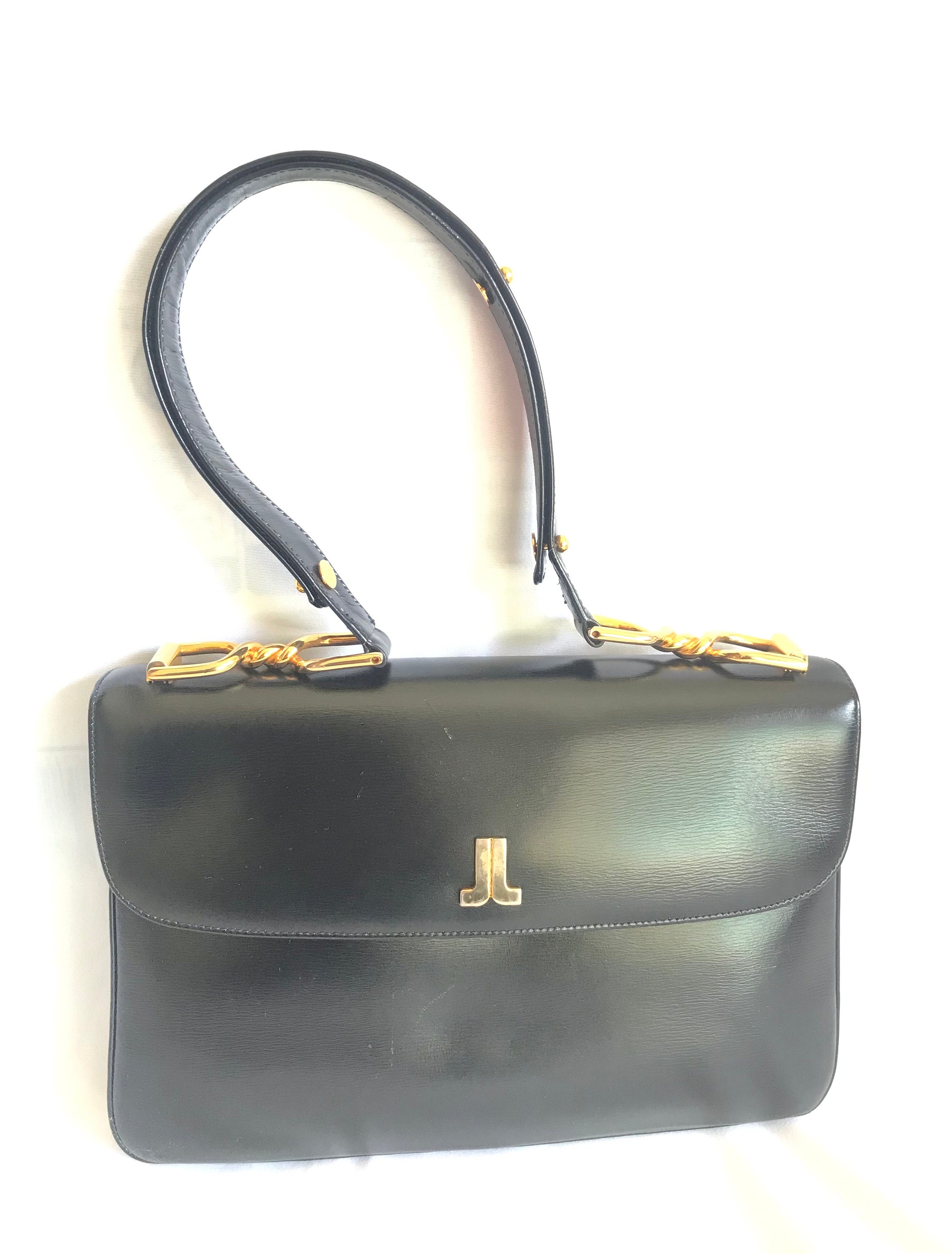 Vintage Lanvin Black Leather Shoulder Bag With Logo Motif Vintage Lanvin Black Leather Shoulder Bag With Logo Motif