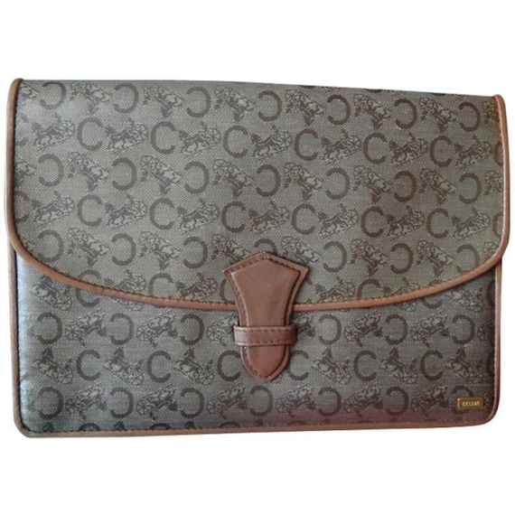 Vintage CELINE Brown & Beige Classic C Logo and Carriage Pattern