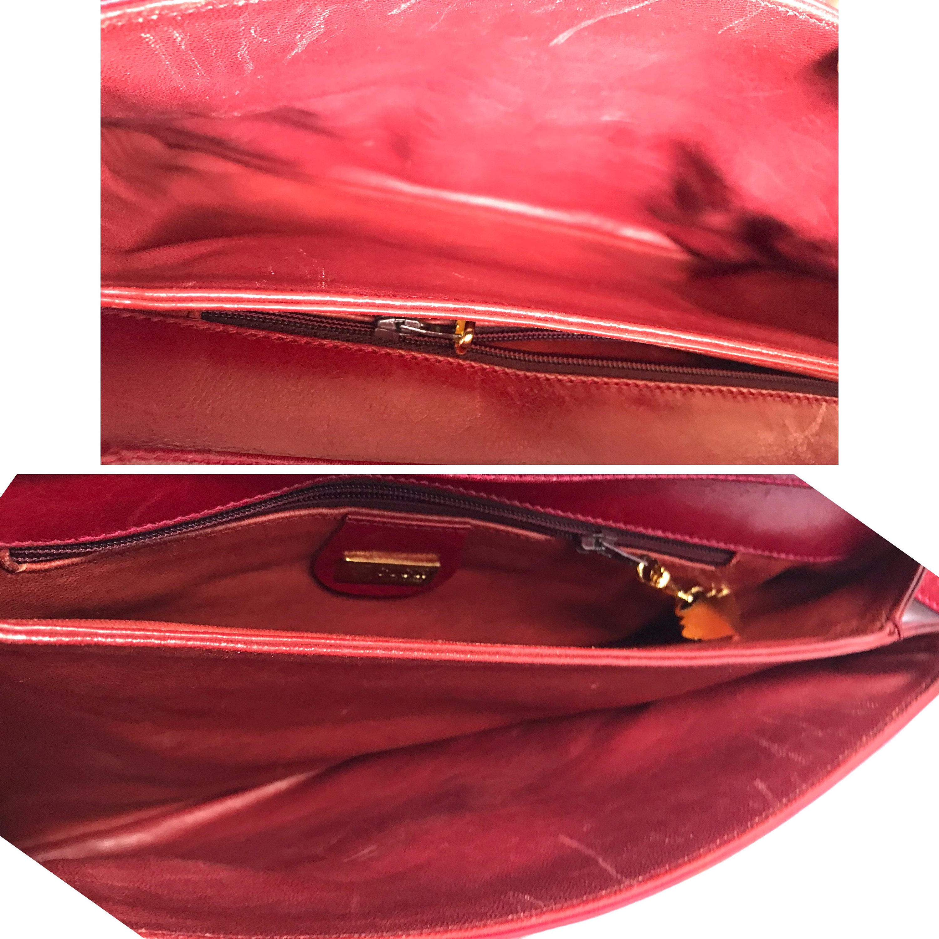 Vintage Gucci Wine Red Shoulder Bag With GG Engraved Flap