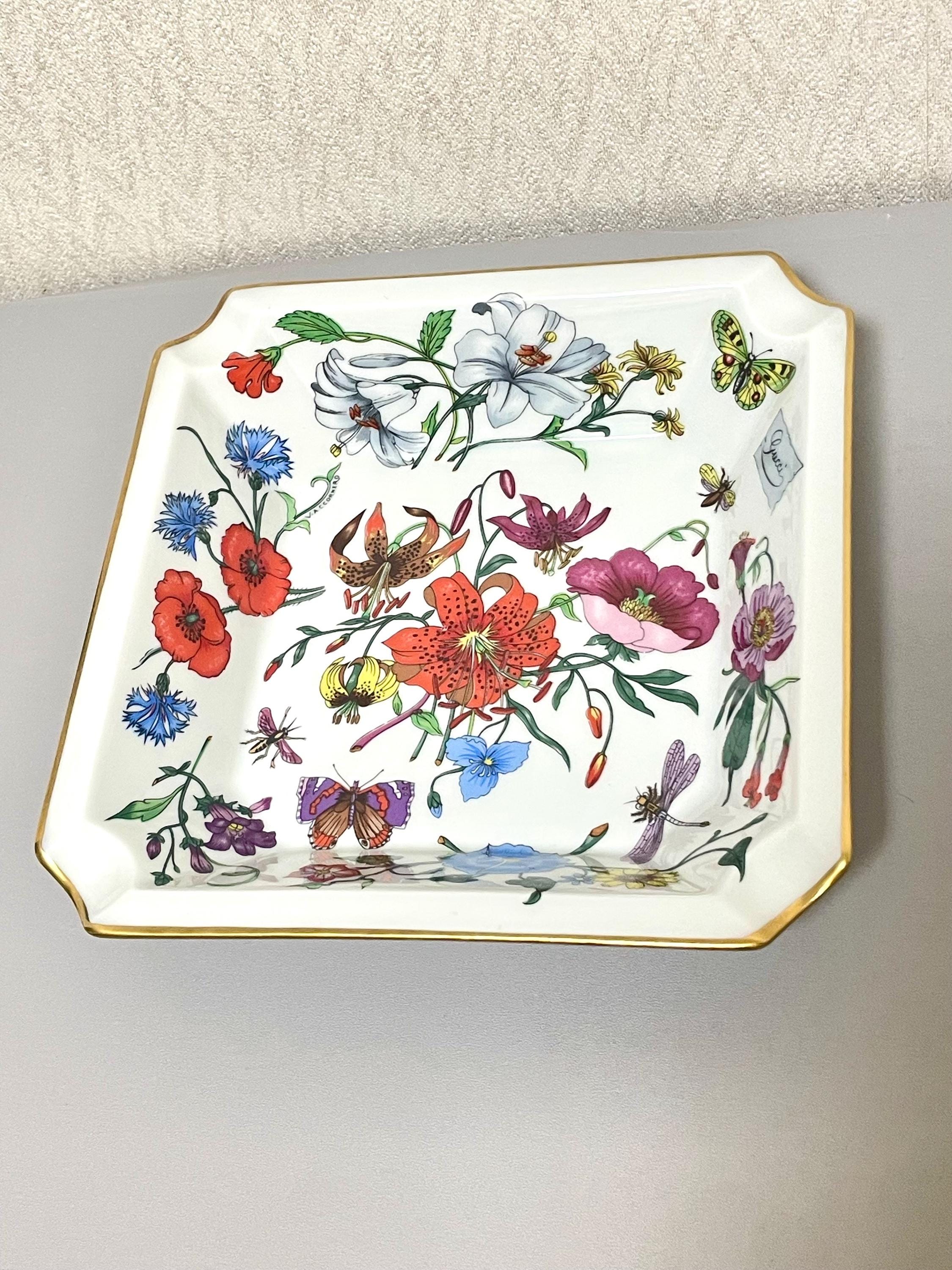 BERNARDAUD LIMOGES✖️Gucci フローラ 花瓶 フラワーベース 1980s Vintage GUCCI × Bernardaud Limoges Ceramic Floral Plate