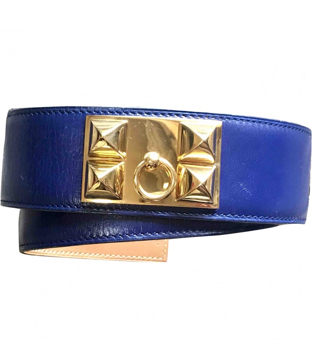90's Vintage Hermes Collier De Chian Blue Belt, Calfskin Medor