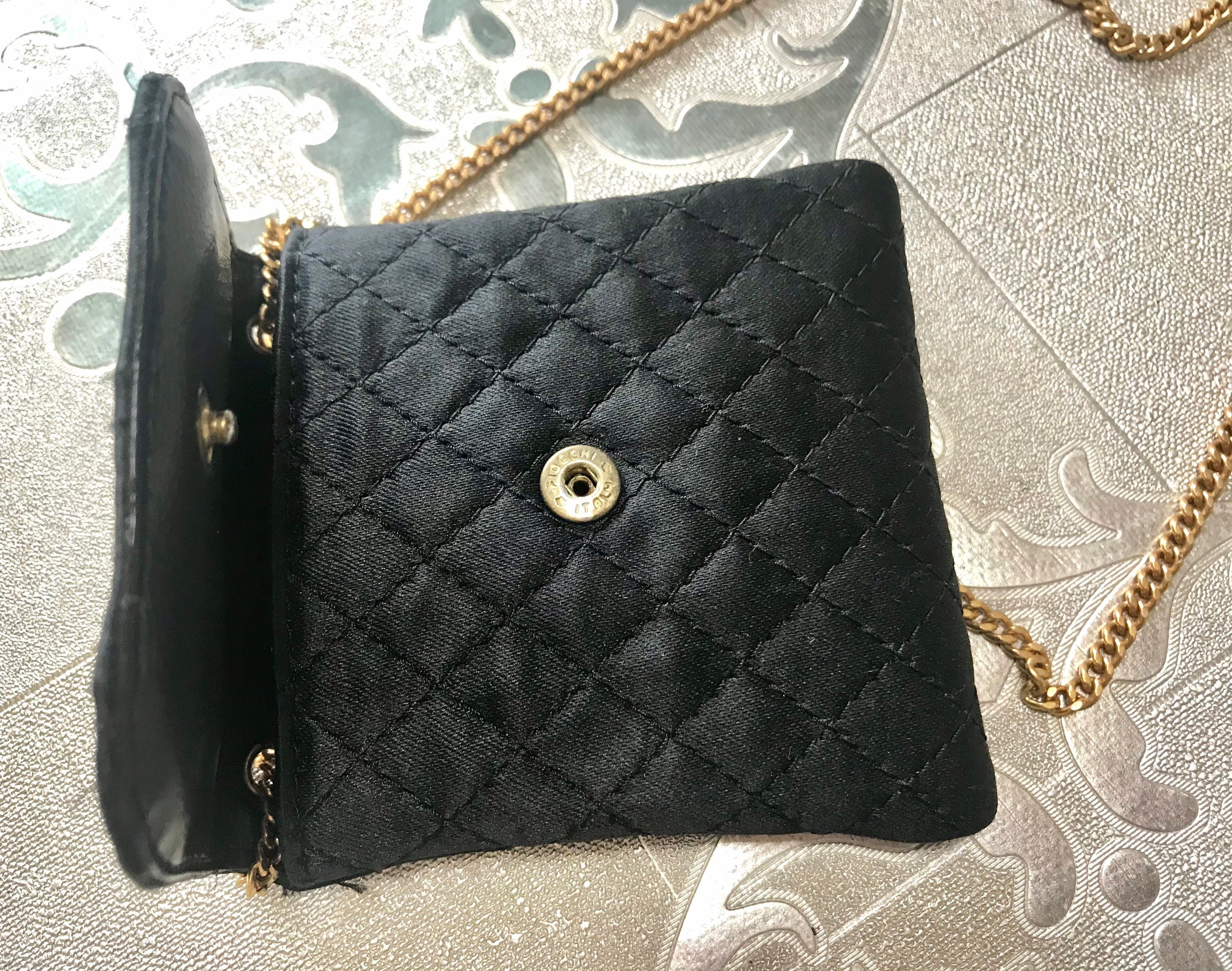 Vintage Chanel black quilted satin fabric mini pouch, coin purse