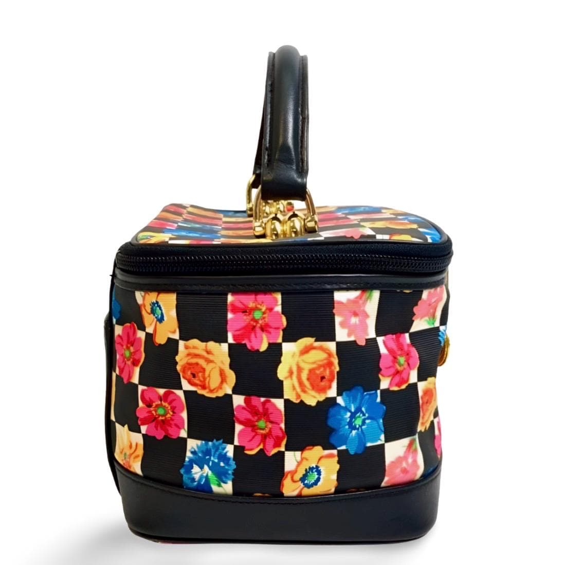 Vintage Gianni Versace Black Leather Vanity Bag With Vibrant Pink