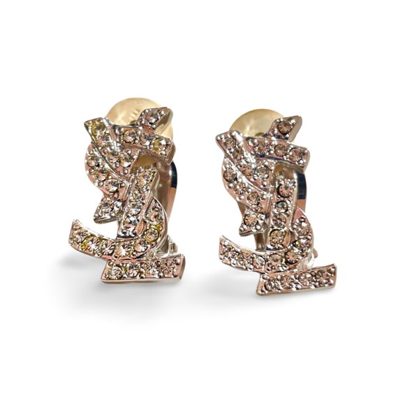 Vintage Yves Saint Laurent Silver YSL Earrings With Crystals. Must