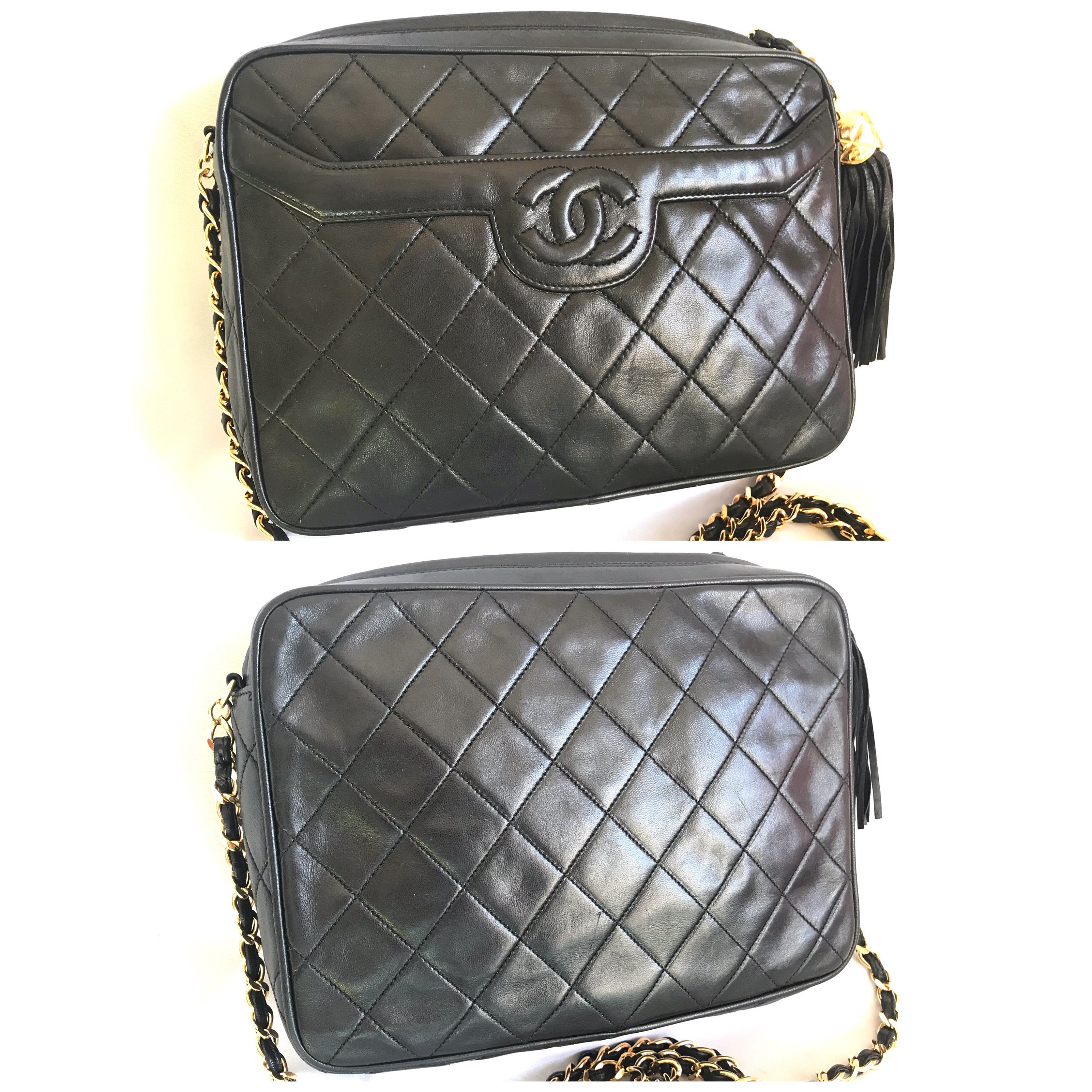 1990s Chanel Black Quilted Lambskin Leather with Gold Tone Hardware Camera Bag  Purse — Canned Ham Vintage