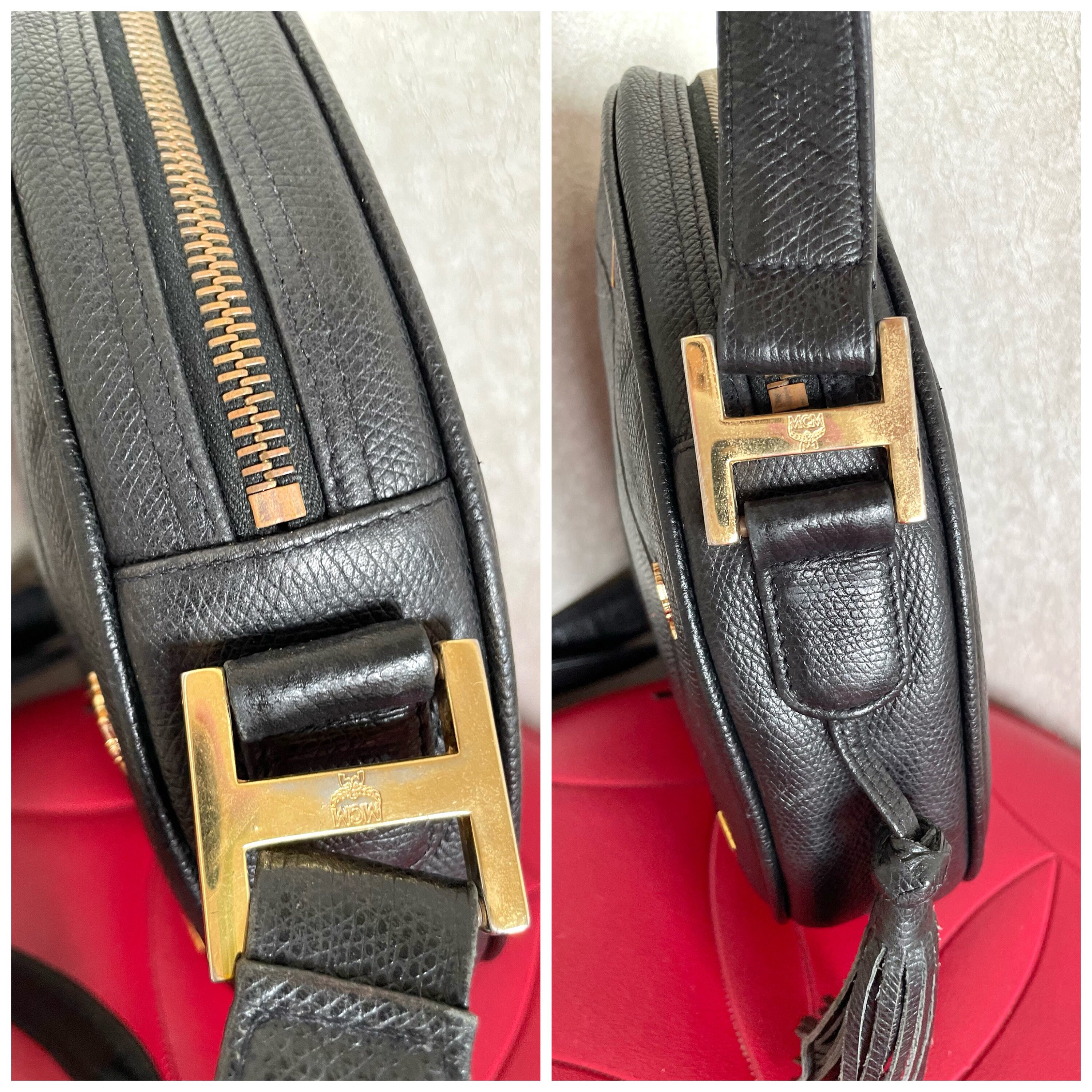Vintage MCM Black Suzy Wong, Grained Leather Round Shoulder