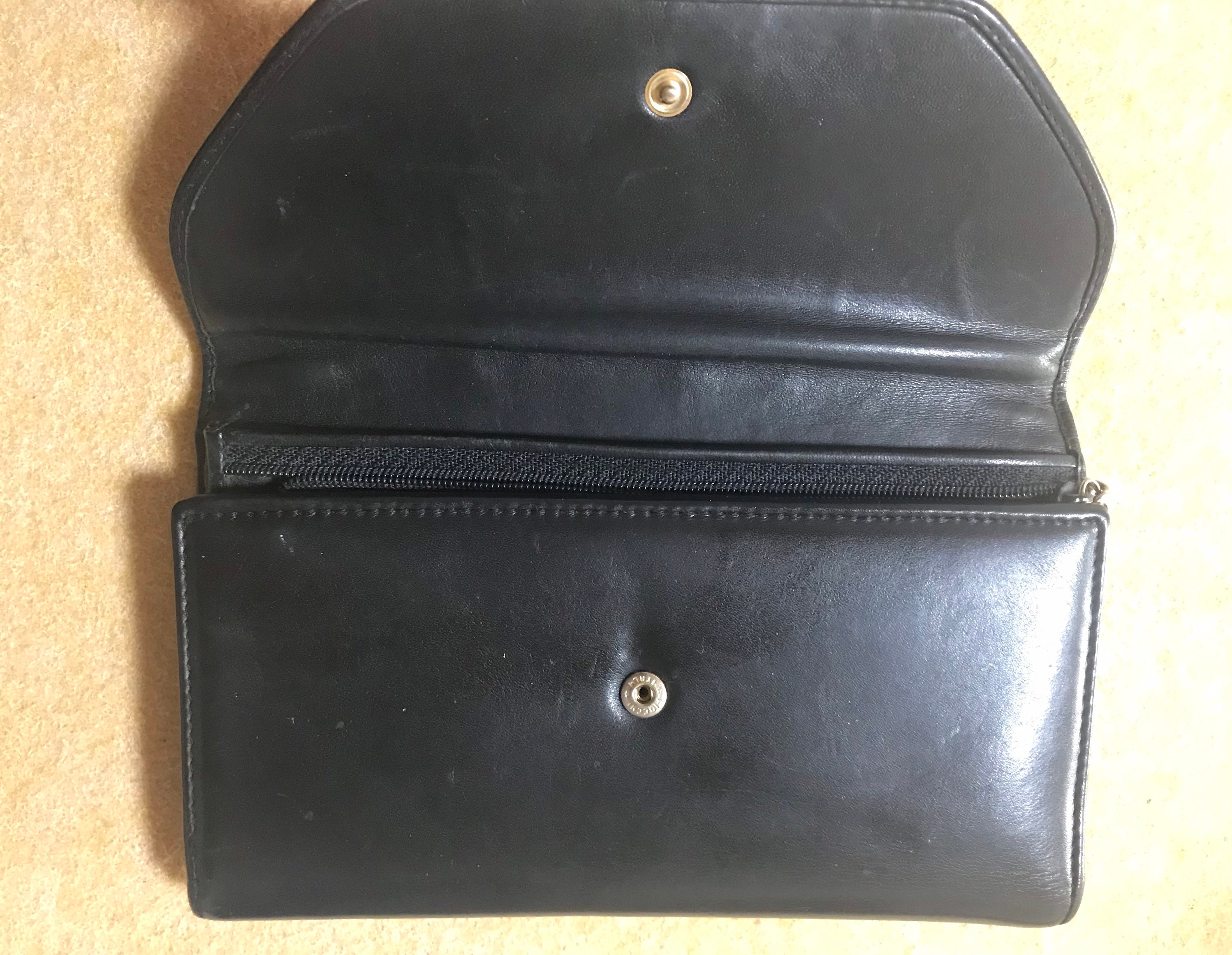 Vintage CHANEL Black Leather Wallet With Large CC Stitch Mark. 