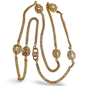 Vintage Celine golden necklace with triomphe logo engraved charms. Classic but gorgeous long necklace back in the old era. 070819ac3