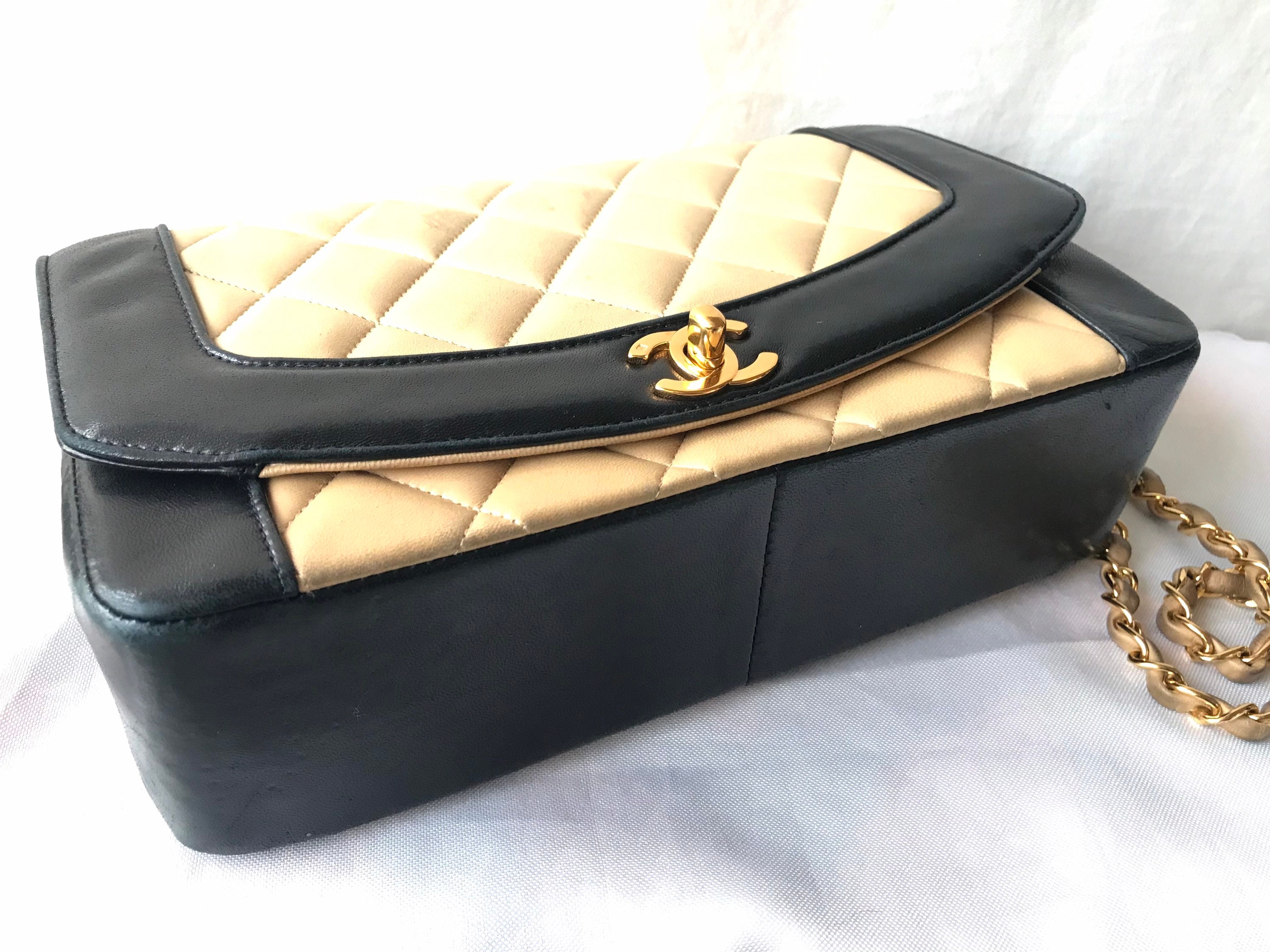 Vintage CHANEL Beige and Black Frame Lambskin 2.55 Classic 