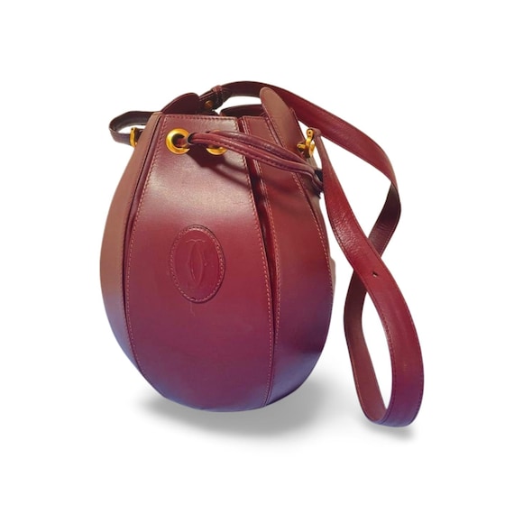 Vintage Cartier Tulip 3 Dimension Hobo Bucket Shoulder Bag in Wine