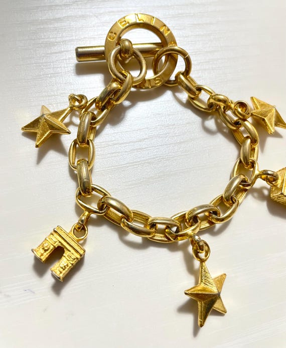Vintage Celine Chain Bracelet With Triomphe and Star Charms. One