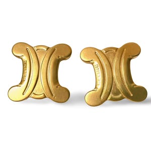 CELINE｜JEWERLY (TRIOMPHE FRAME LARGE EARRINGS IN BRASS Celine Triomphe Rhinestone Earrings in Brass with Gold