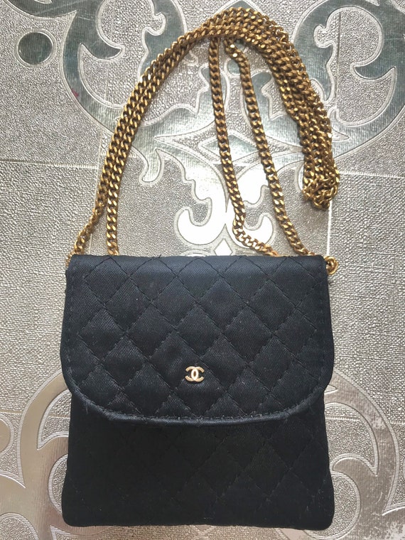 CHANEL CC Logo Vintage Quilted Silk Lucite Chain Mini Bag Brown