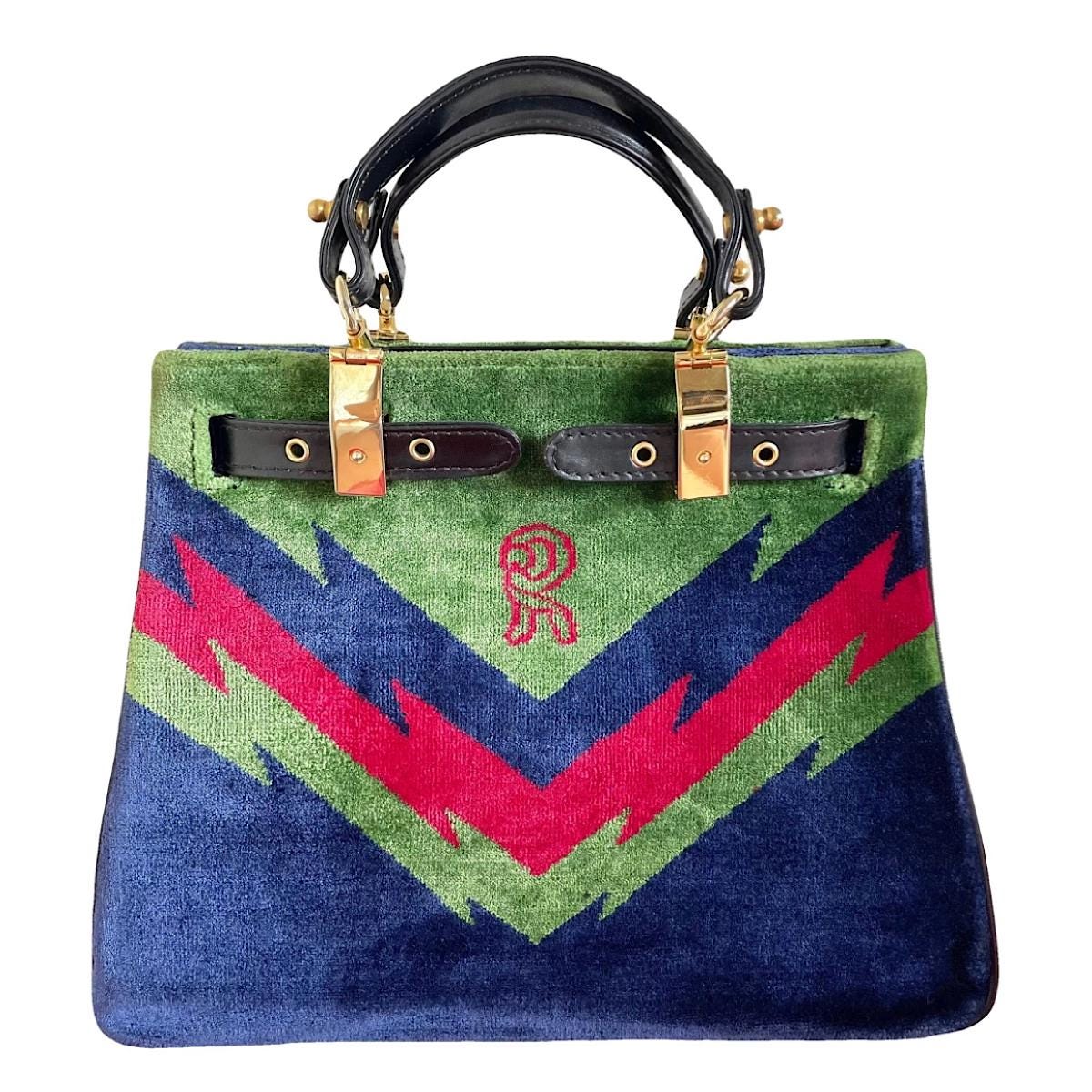 1980s Vintage Roberta Di Camerino Tricolor Thunder Chevron Velvet