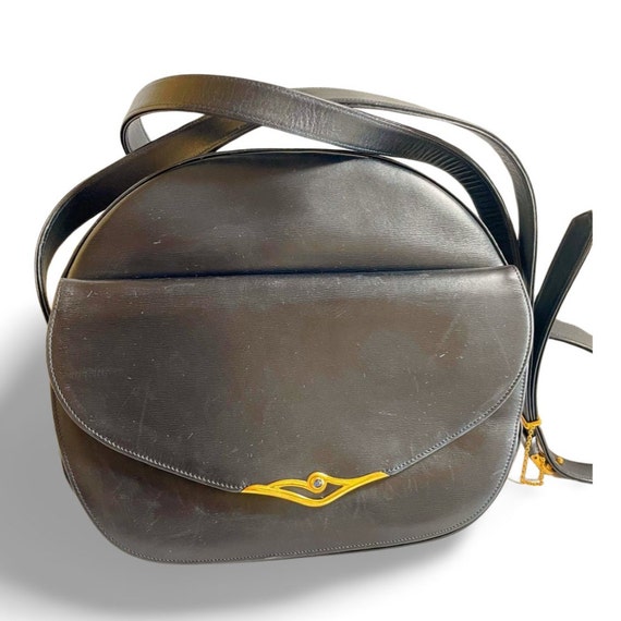 Vintage Cartier navy oval shape shoulder bag with… - image 2