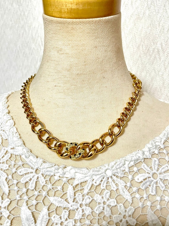 Vintage Christian Dior Thick Gold-tone Chain Necklace With Clear