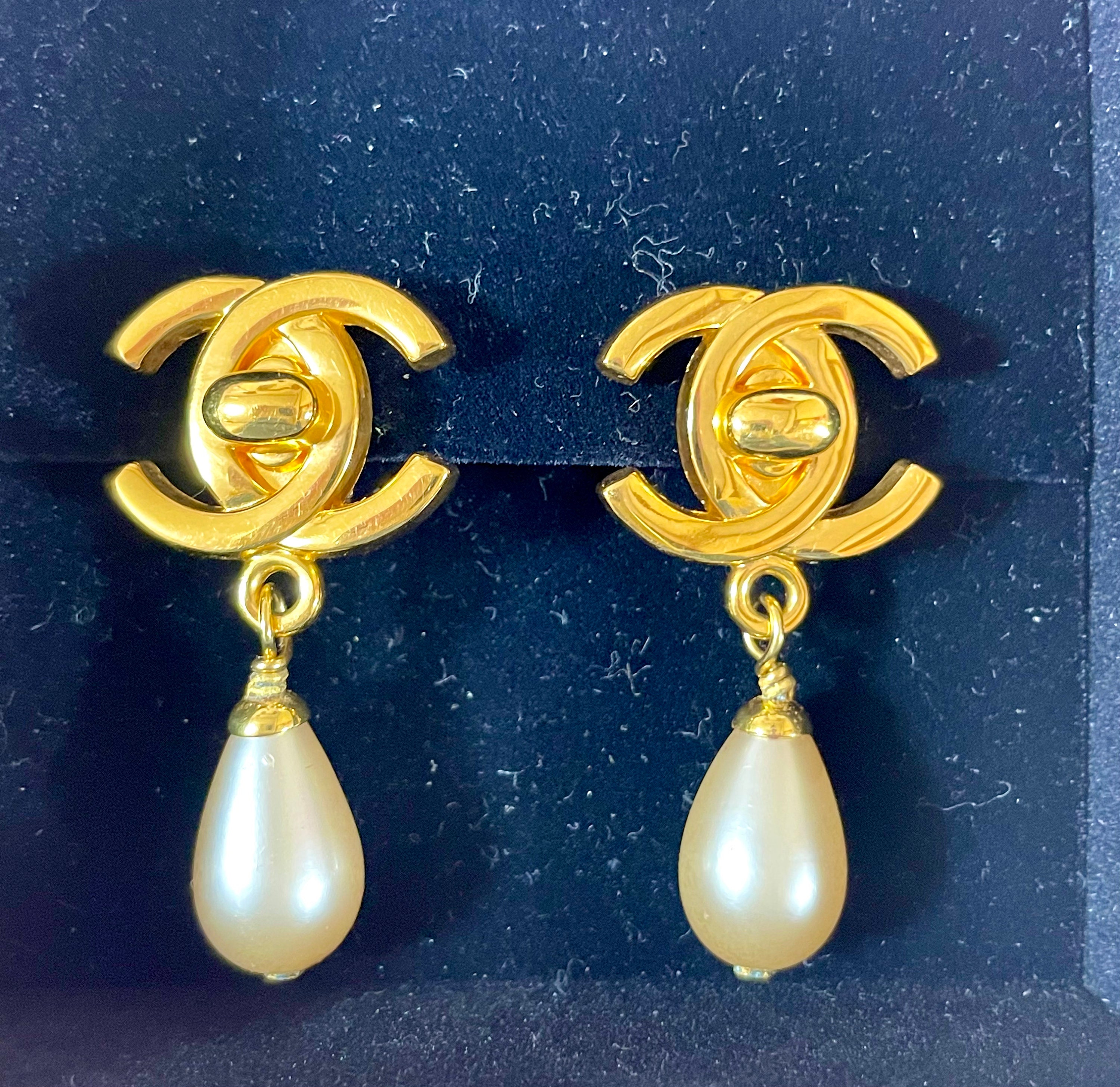 Chanel 1990s Rare CC Gold Dangle Earrings · INTO