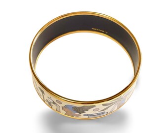 Vintage Hermes Cloisonne Enamel Golden Bangle With Artistic