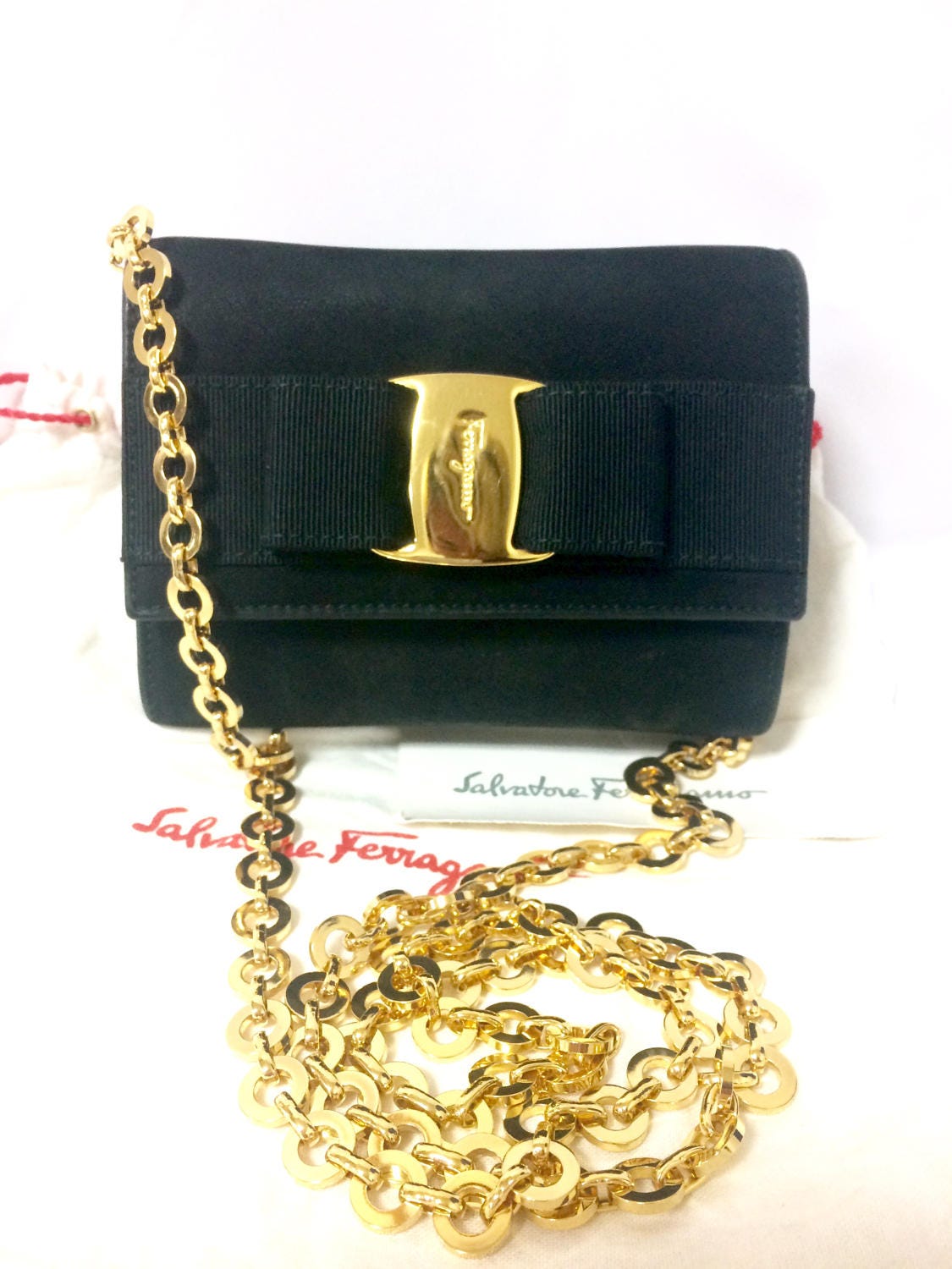 Ferragamo Leather Wallet w/ Chain