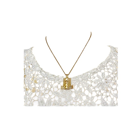 Vintage LANVIN Gold-tone Chain Necklace With Crystals & Iconic “LL