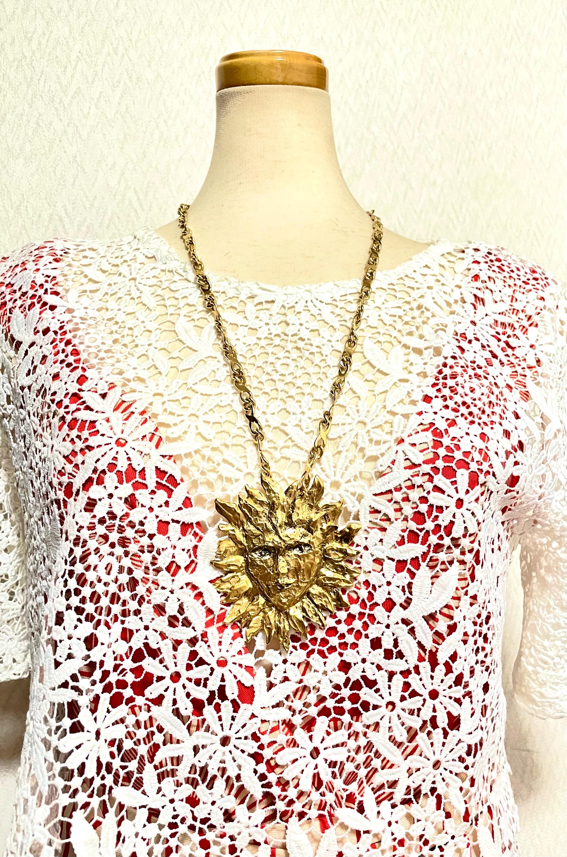 90s Vintage Yves Saint Laurent Sunburst Face Statement Necklace
