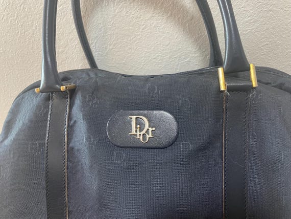 Vintage Christian Dior Handbag With Logo Jacquard Fabric. Navy