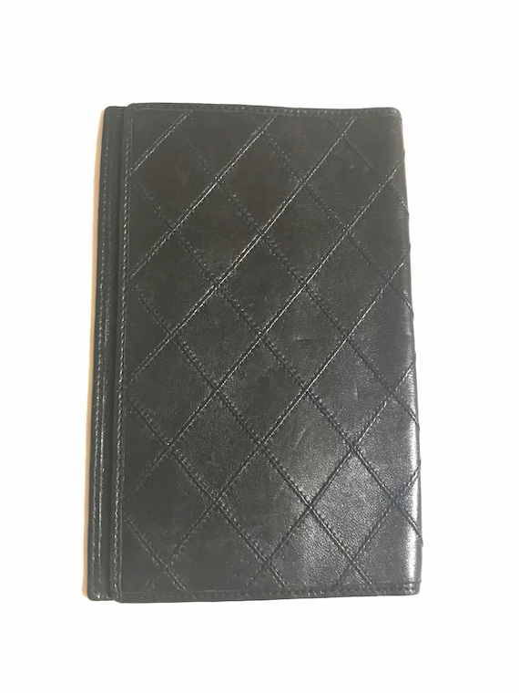 Vintage CHANEL Black Stitched Leather Book Cover Diary Cover 