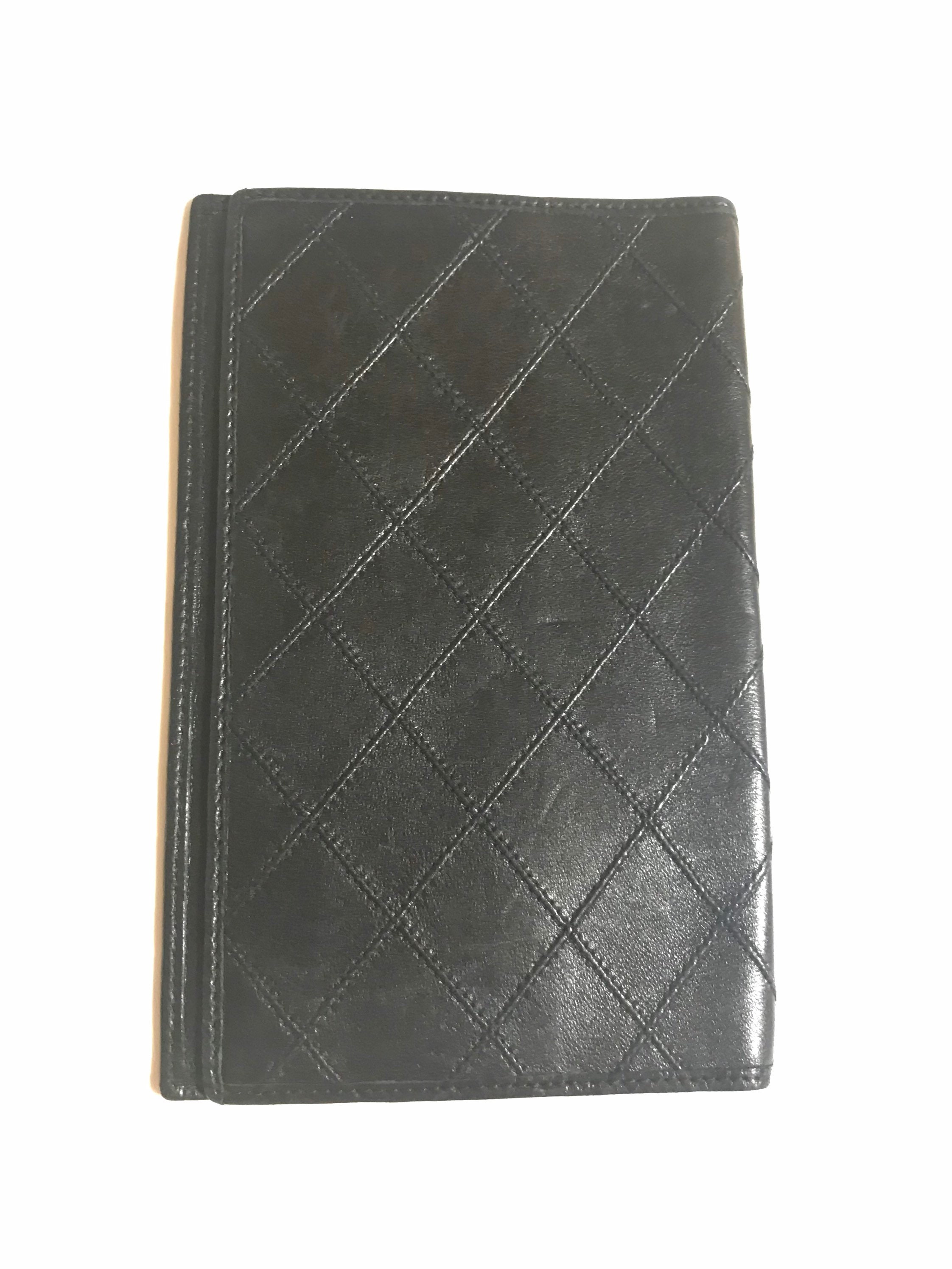 CHANEL Quilted Black Leather Bifold Long Wallet Purse Used Vintage France  Good