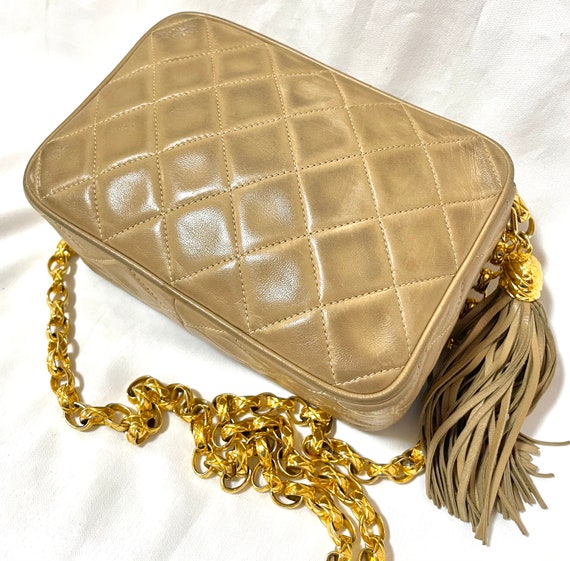 Vintage Chanel Tanned Beige Lambskin Camera Bag Style Chain