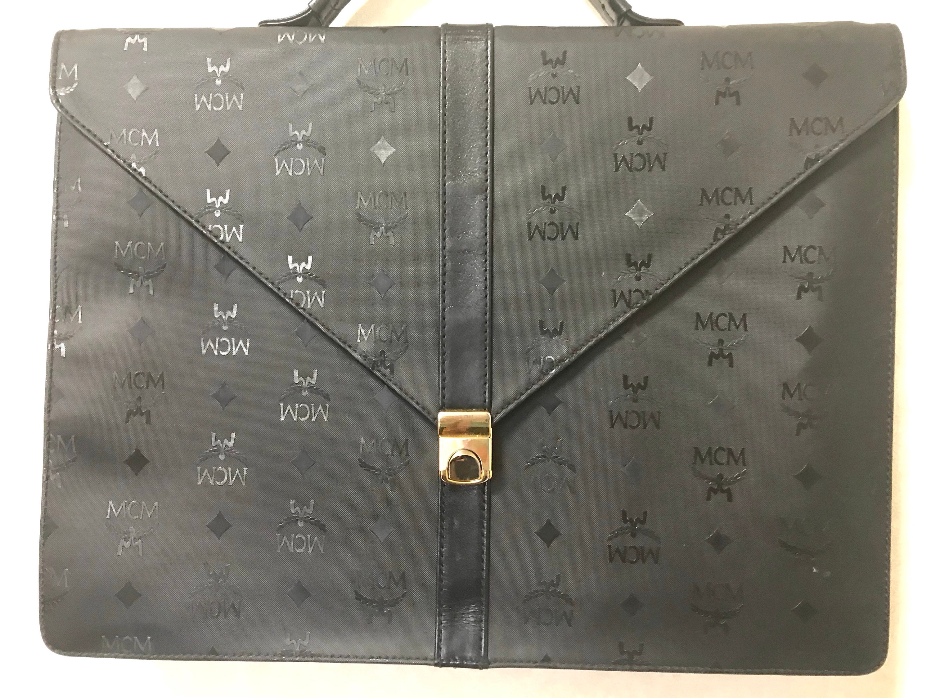 Vintage MCM Black Monogram Briefcase — Business Bag & Document 