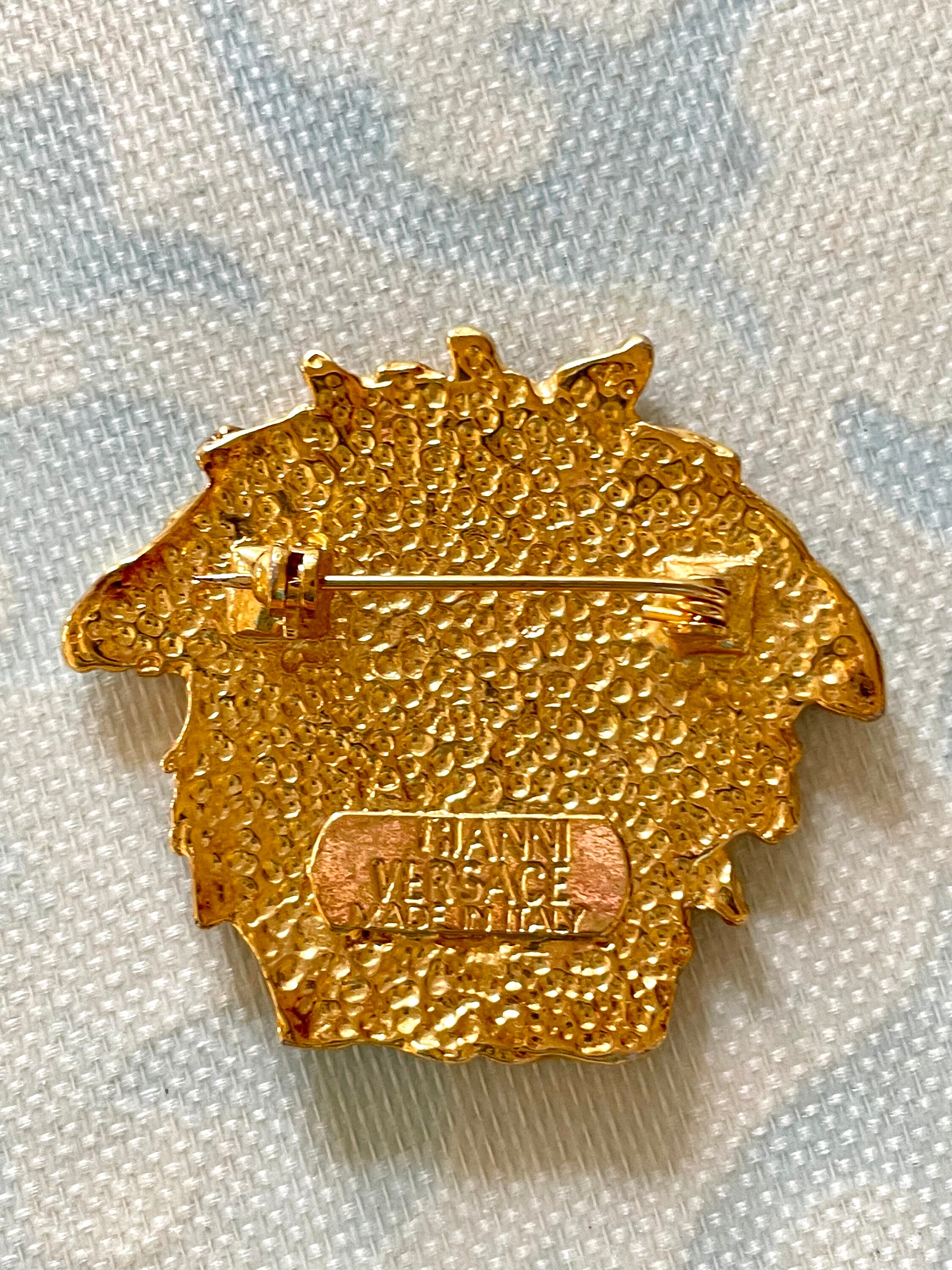 Vintage Gianni Versace Gold Medusa Head Face Brooch. Can Be