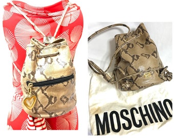 90’s. MOSCHINO Leather rucksack MOSCHINO Redwall Vintage 90s Backpack Navy Nylon/ leather