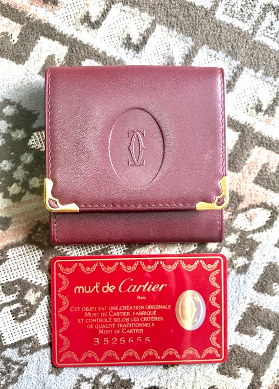 Vintage Cartier genuine wine leather square coin case with Vintage Cartier genuine wine leather square coin case with