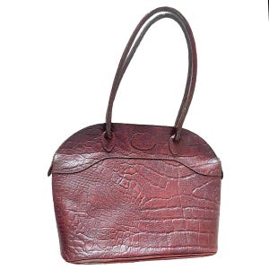 Vintage Mulberry brown croc-embossed leather tote, shoulder bag in bolide bag shape. Masterpiece back in the era. Roger Saul era. 070217m1