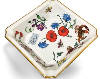1980's Vintage Gucci Ceramic Flower and Insects Ashtray, Middle