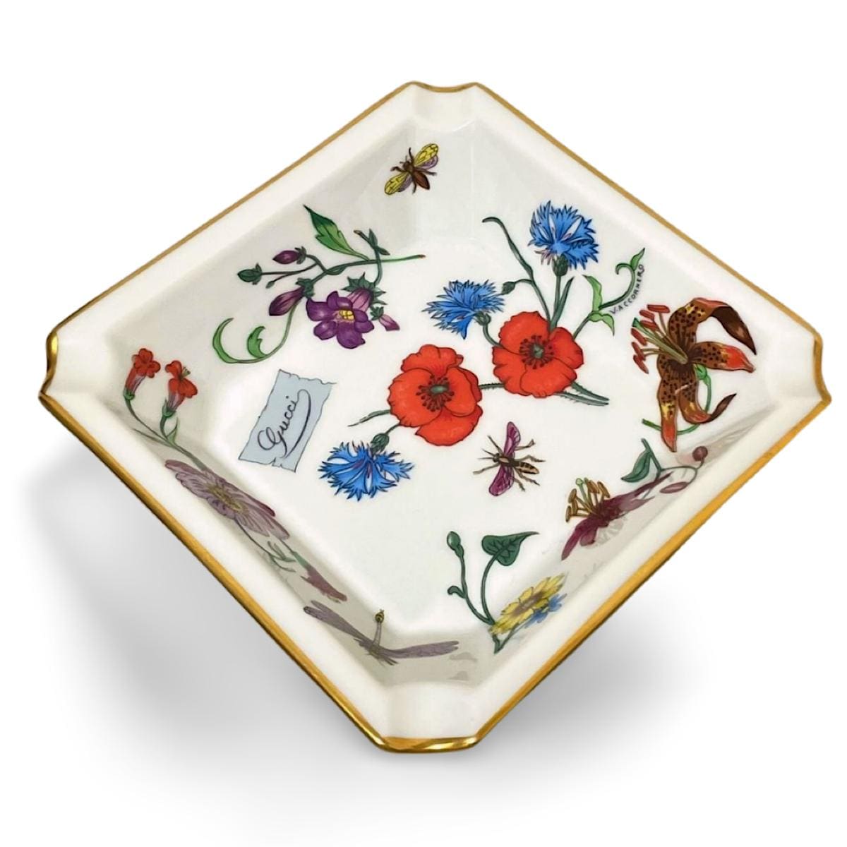 1980's Vintage Gucci Ceramic Flower and Insects Ashtray, Middle